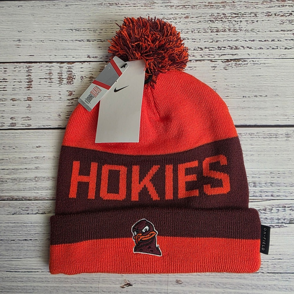 Nike Virginia Tech Hokies Peak Cuffed Beanie Pom Hat Orange Maroon C004874-VATH